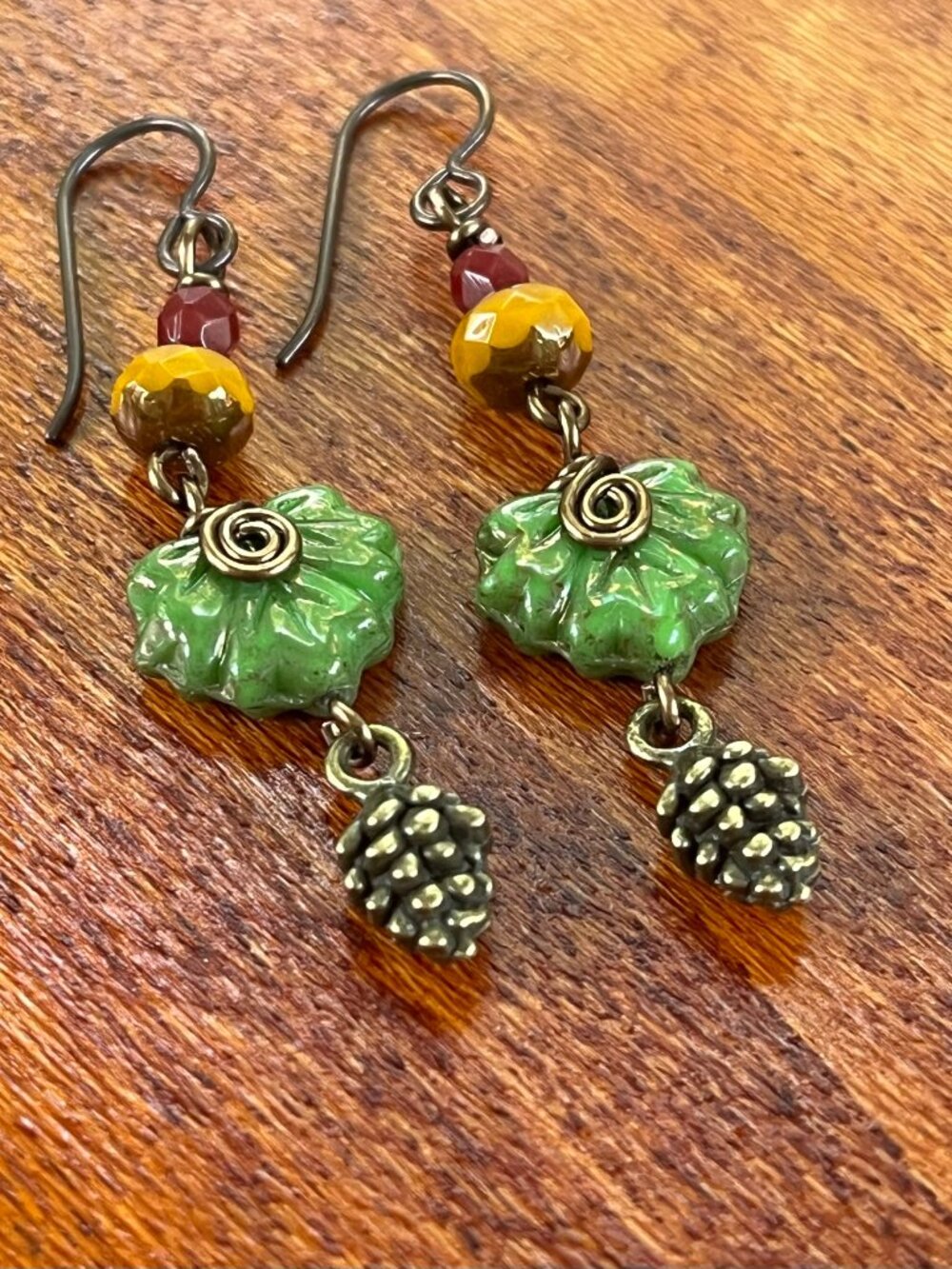 Green Nature Inspired Dangle Earrings | Leaf Earrings | Cottagecore Jewelry